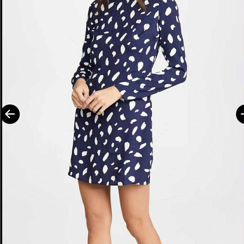 Reformation Navy and White Long Sleeve Dress